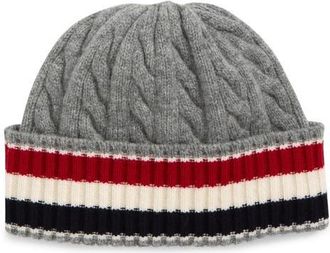 Thom Browne Cable & Rib Virgin Wool Beanie in Light Grey at Nordstrom, Size Medium