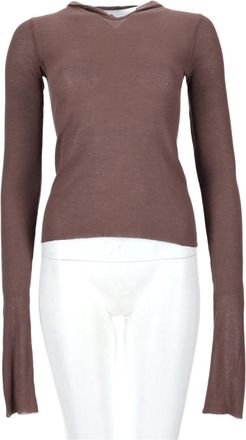 Rick Owens Cropped Hooded Rib Ls T Ribbed Viscose-Blend Top