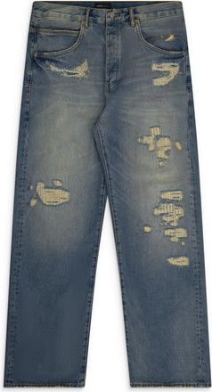 Purple Mid Indigo Repair Destroy Baggy Fit Jeans