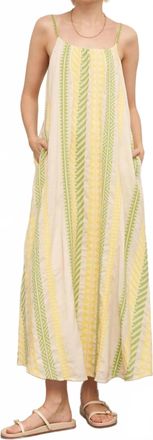 En Cr&egrave;me Neon Embroidered Cami Maxi Dress In Yellow Green