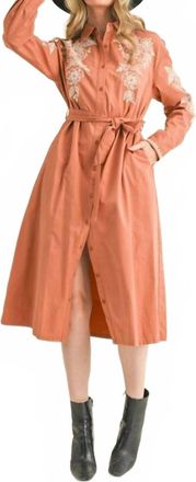 Merci Floral Embroidered Midi Dress In Amber