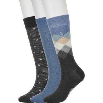 Original Penguin Diamond Check Assorted 3-Pack Crew Socks in Denim at Nordstrom Rack