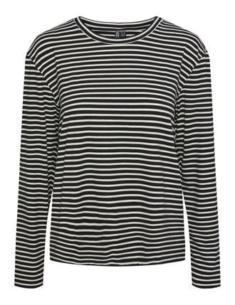 Pieces Womens Pcmalulje LS O-Neck Top Bc Shirt, Black/Stripes: Bright White, S