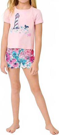 Lilly Pulitzer Girls Mini Clairmont Top In Multi Lighthouse Graphic