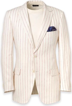 Paul Fredrick Pinstripe Linen Single Breasted Notch Lapel Suit Jacket