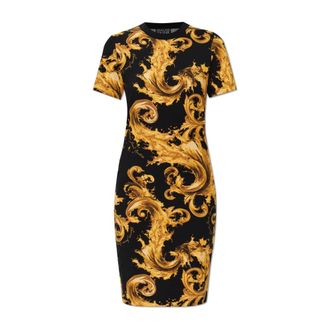 Versace Jeans Couture Short Dresses, female, Black, Size: XS Printed Cotton-Jersey Midi Dress