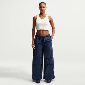 Nike Womens Nike Sportswear Loose Mid-Rise Structured Pants in Blue | IR1638-410