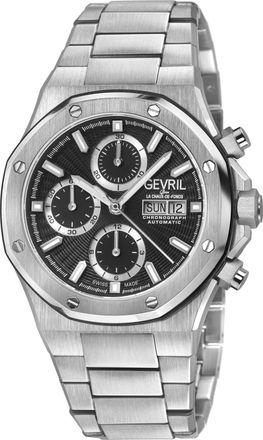 Gevril Group Mens Kingsgate Chronograph Swiss Made Automatic Movement ETA 7750 Black Dial, Stainless Steel Satin Watch - Silver - One Size
