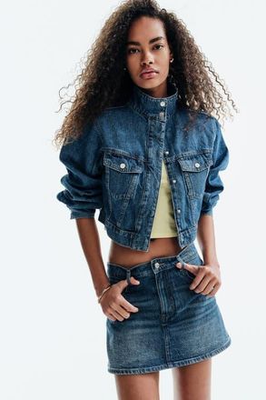 H&M High-waisted Denim Skort in Denim Blue at Nordstrom, Size 14