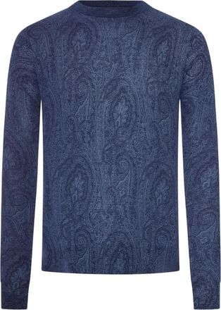 Etro Fuji Gebreide C-Neck - Heren - Ronde hals truien - Blauw - XL - Wol - Truien & Vesten