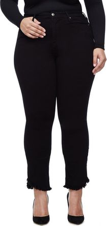 Good American Good Straight High Waist Tulip Hem Jeans in Black 001 at Nordstrom, Size 10