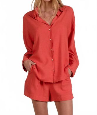 Elan Relaxed Button-Down Shirt In Red
