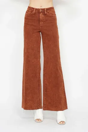 Judy Blue High Waist Garment Dyed Retro Wide Leg Jeans In Pumpkin Spice