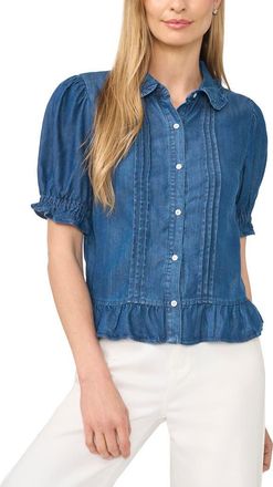 CeCe by Cynthia Steffe Ruffle Denim Shirt in Light Blue Wash at Nordstrom, Size X-Small