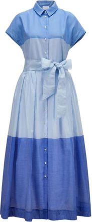 Sara Roka Lange Overhemdjurk - Dames - Shirt Kleedjes - Blauw - 2XL - Katoen - Kleedjes