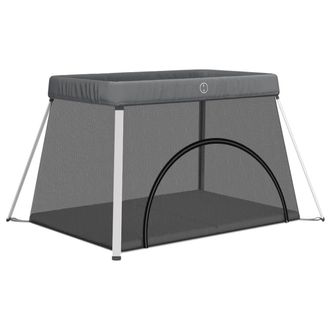 vidaXL Parque Infantil Para Beb&eacute;s Con Colch&oacute;n Tela Lino Gris Oscuro Vidaxl