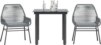 vidaXL Juego Comedor Jard&iacute;n 3 Pzas Cojines Rat&aacute;n Sint&eacute;tico Vidrio Gris Vidaxl