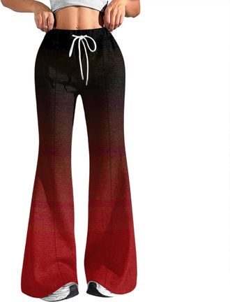 Generic Flared Leggings Women High Waisted Gradient Colour Yoga Pants for Women with Pockets Casual Womens Drawstring Flared Winter Trousers