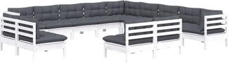 vidaXL Muebles De Jard&iacute;n 13 Pzas Y Cojines Blanco Madera Maciza Pino Vidaxl
