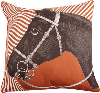 Thomas Paul Equestrian Horse Motif Outdoor Pillow In Multicolor