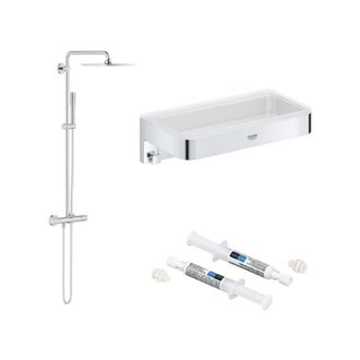 GROHE Columna De Ducha Termost&aacute;tica Grohe Vitalio Joy System 230 + Estante Rectangular Grohe Start Cube + Pegamento Quickglue