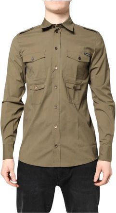 Dolce & Gabbana Bruine Casual Overhemd met Knoopsluiting - Heren - Casual Overhemden - Bruin - 4XS - Katoen - Overhemden