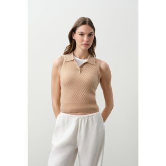 Naked Cashmere Leylah Sleeveless Cable Knit Polo in Honey at Nordstrom, Size X-Small