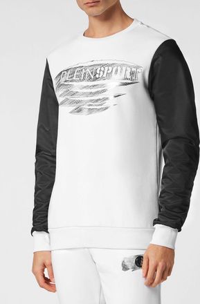 Plein Sport Felpa girocollo slim fit in cotone con stampa astratta bicolor