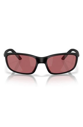 Costa Brine II 59mm Polarized Rectangular Sunglasses in Matte Black /Rose 580G at Nordstrom