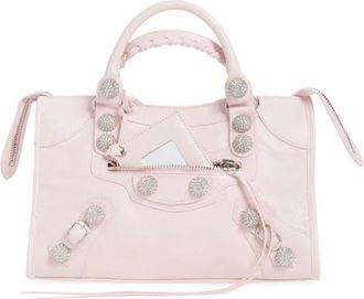 Balenciaga Small Le City Giant Stud Leather Top Handle Bag in 5723 Petal Pink at Nordstrom