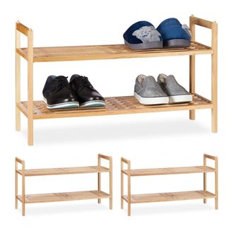 Relaxdays 3 X Muebles Zapatero Apilable, Zapatero Con 2 Baldas, Madera De Nogal, 6 Pares De Zapatos, 41 X 69 X 27 Cm, Natural