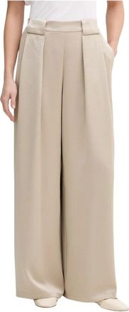 DKNY High-Rise Pliss&eacute; Palazzo Broek - Dames - Wijde Broeken - Beige - L - Polyester - Broeken