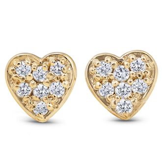 Pompeii3 14K Yellow Gold Diamond Pave Petite Heart Studs Dainty High Polished 5.7MM