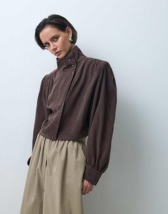 Asos giacca asimmetrica con bottoni e spalline in marrone cioccolato