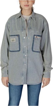 Replay Long Sleeve Cotton Shirt - Dames - Overhemden - Blauw - S - Katoen - Overhemden