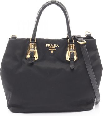 Prada Black Nylon Leather Tote Bag (Pre-Owned)