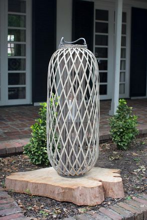 Kalalou Tall Grey Willow Lantern With Glass - Large
