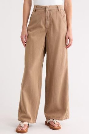 Dress To Wide Leg Stripe Cotton Pants in Beige Stripes at Nordstrom Rack, Size 10