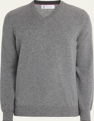 Brunello Cucinelli Mens Cashmere Classic Fit V-Neck Sweater