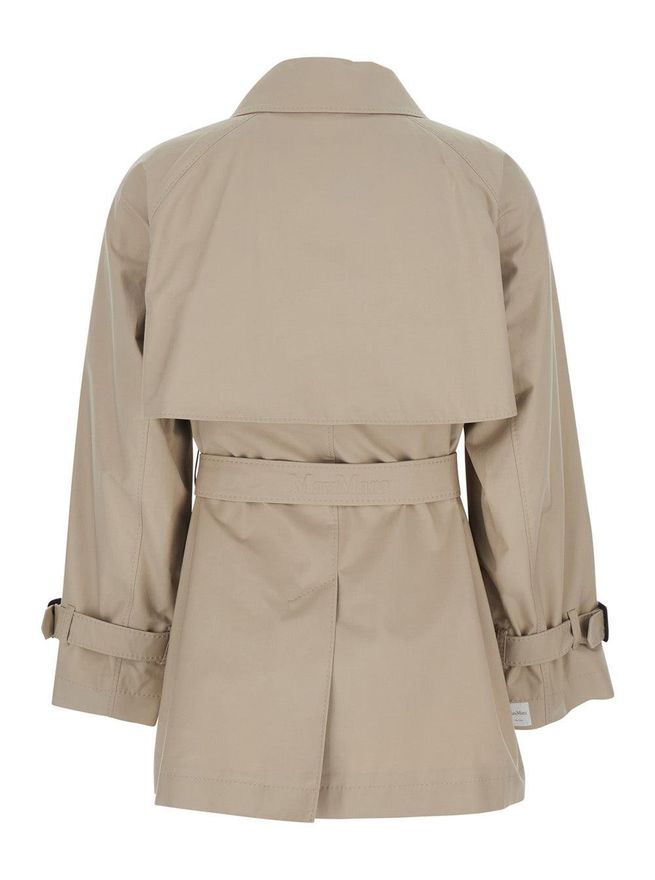 Double-Breasted Belted Cotton-Blend Trench Coat - Beige
