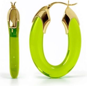 Gold & Honey Womens Carved Oval Lucite Birthstone Hoop Earrings In August - Peridot