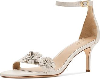 Lauren Ralph Lauren Allie Mid-Heel Floral-Trim Nappa Sandals Womens Sandals Soft White : 8.5 B - Medium, Leather
