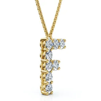 Pompeii3 1Ct Diamond Initial F Pendant 14k Gold 18 Necklace Lab Grown 5/8 Tall