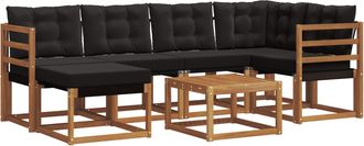 vidaXL Conjunto De Sof&aacute;s De Exterior 7 Uds. Natural Y Negro Vidaxl