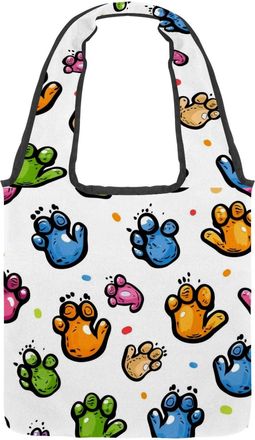 Generic Paw Prints White Background Reversible Canvas Shoulder Tote - Double-Sided Print, 12oz Cotton, 27cm Drop, Fold-Flat Bag for Travel, Shopping, Street O