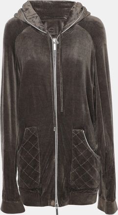 Marina Rinaldi Voyage By Marina Rinaldi Grey Velvet Drawstring Hoodie Jacket