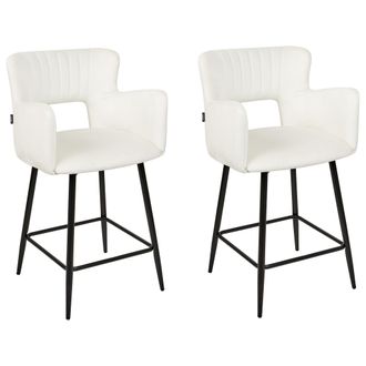 Beliani Beliani - Conjunto De 2 Sillas De Bar Modernas Asiento De Terciopelo Con Reposabrazos Respaldo Acolchado Blanco Sanilac