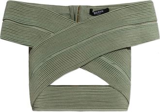 Balmain Mouwloze Cropped Top - Dames - Blouses - Groen - M - Leer - Overhemden