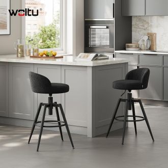 Woltu Woltu Juego De 2 Taburetes De Cocina De Pana Regulables En Altura, Taburete De Bar Con Reposapi&eacute;s Met&aacute;lico, Para Isla De Cocina/restaurante, Negro