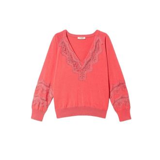 Twinset Maxi V-hals Kant Trui - Dames - V-hals truien - Rood - XS - Katoen - Truien & Vesten